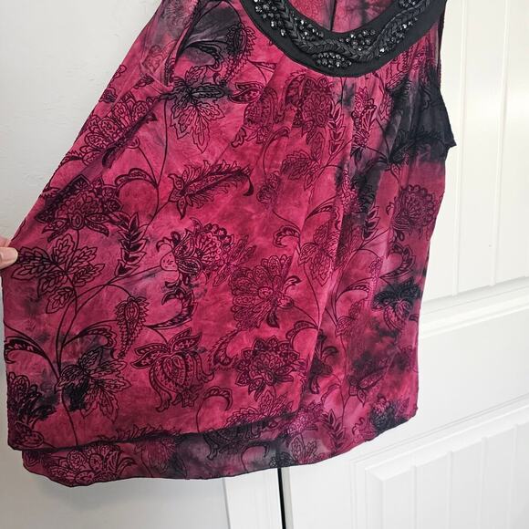 Vintage Y2K Dressbarn Blouse Womens Size 2X Red Velvet Floral Beaded Whimsygoth - Picture 4 of 10